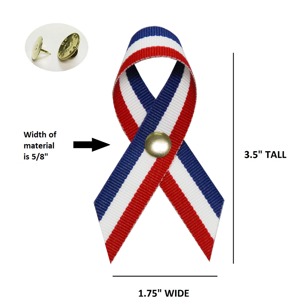 Large Red/White/Blue Awareness Ribbons (Clutch Pins Attached)