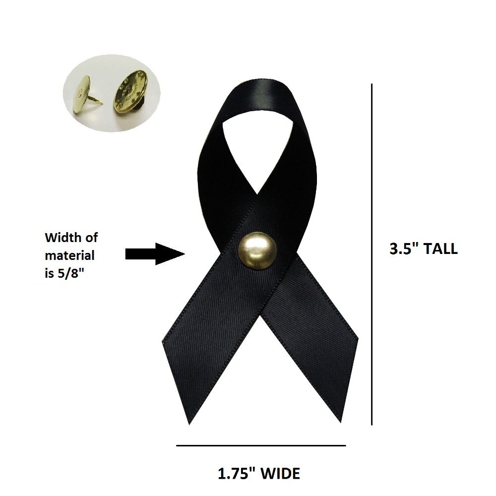 Large Black Satin Awareness Ribbons (Clutch Pins Attached)