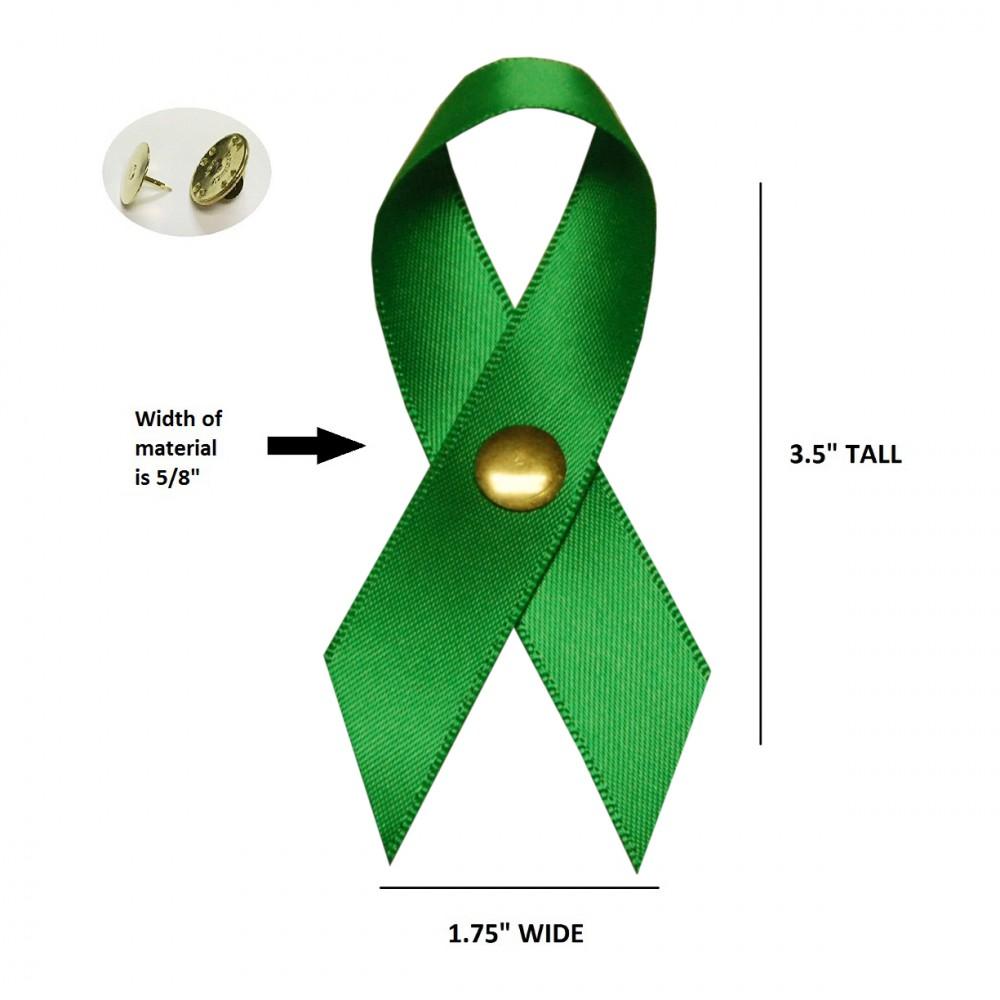 Large Emerald Satin Awareness Ribbons (Clutch Pins Attached)