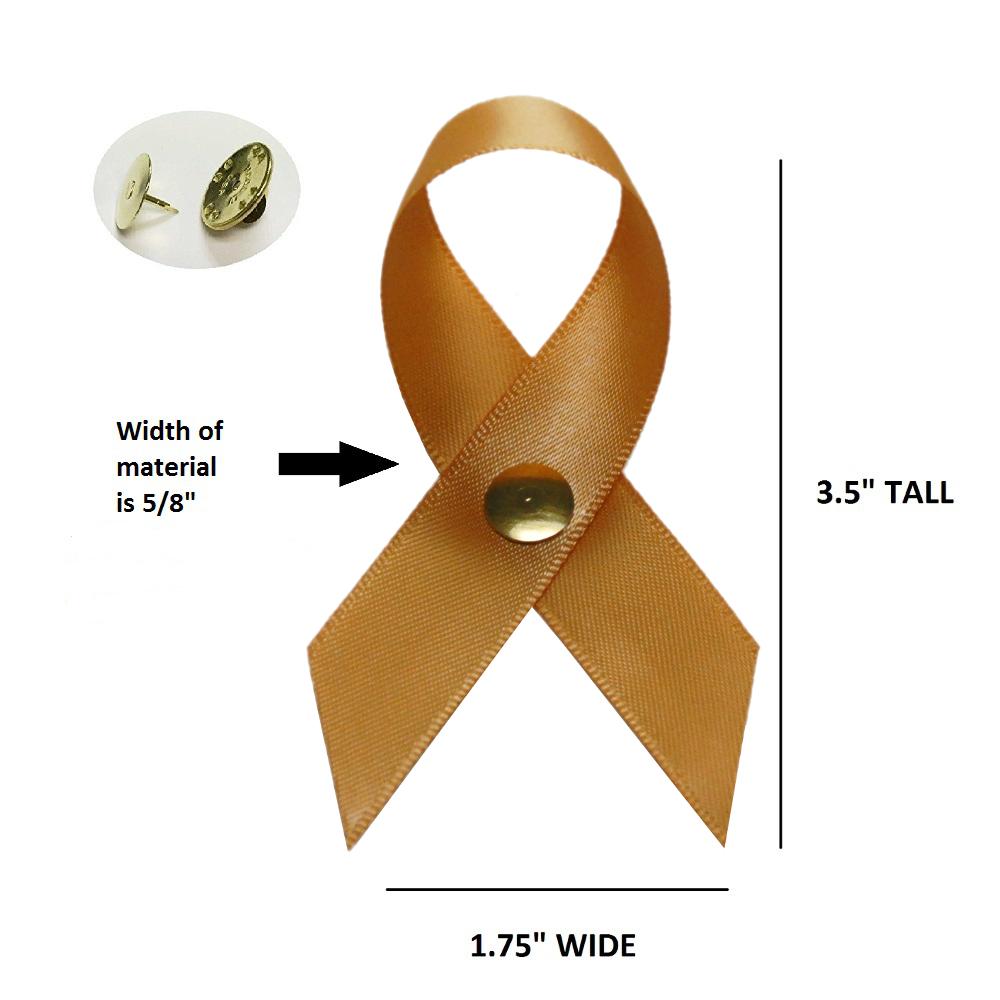 Large Gold Leaf Satin Awareness Ribbons (Clutch Pins Attached)