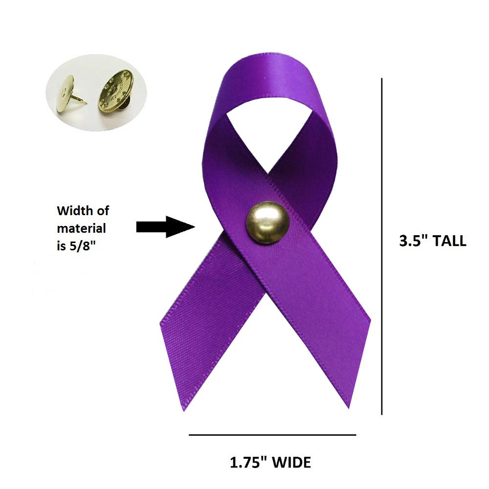 Large Purple Satin Awareness Ribbons (Clutch Pins Attached)