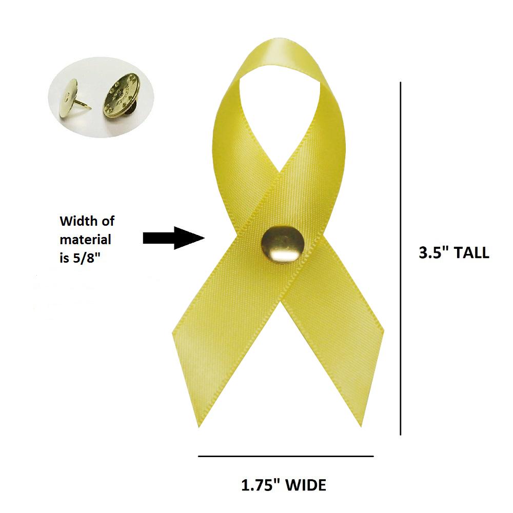 Large Yellow Satin Awareness Ribbons (Clutch Pins Attached)